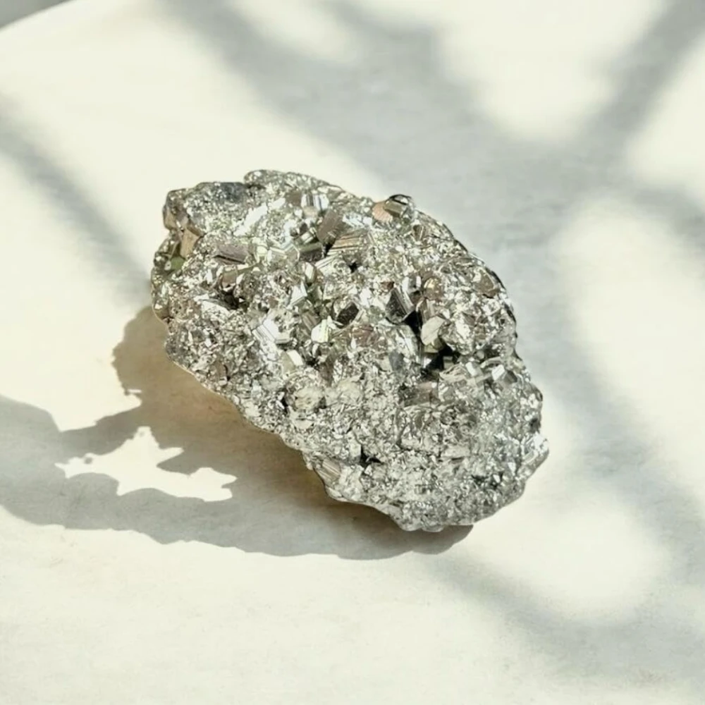 Agatesvibe Natural Energised Golden Pyrite Cluster Grade - Original Stone for Healing, Willpower, Money Manifestation, Vastu, and Business - Certified (Pack Of 1) (40-45 Gram)