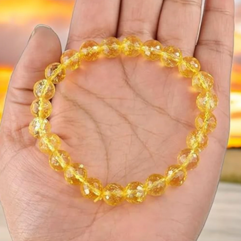 Agatesvibe Natural Citrine Bracelet - Crystal Gemstone for Men & Women, 8mm Beads