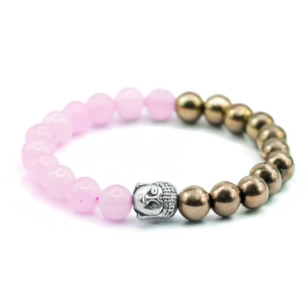 Agatesvibe Pyrite & Rose Quartz Bracelet for Women & Men – Natural Healing Crystals, 8mm Beads – Attracts Money, Love, Fame & Luck – Certified, Ideal Gift (Pack of 1)