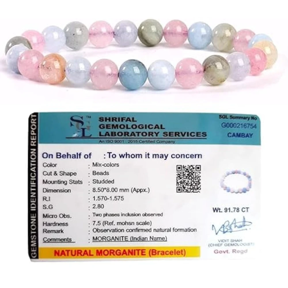 Agatesvibe Natural Certified 8mm Healing Crystal Bracelet | Stretchable, Suitable for Men and Women | for Chakra Balancing, Inner Peace, Abundance, and overall Well-being (Pack of 1) (Morganite)