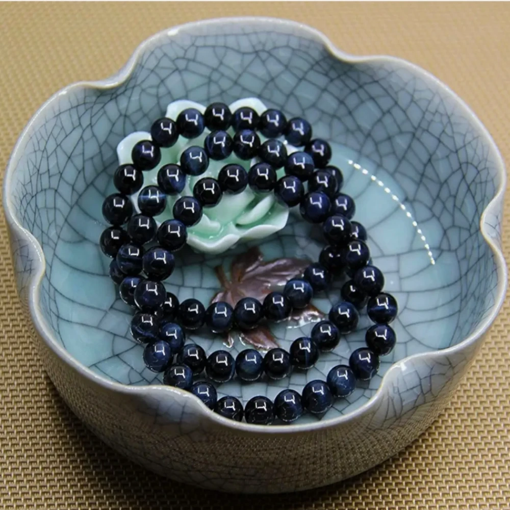 Agatesvibe Handmade Gem Semi Precious Gemstone 8mm Round Beads Stretch Bracelet (Blue Tiger Eye)