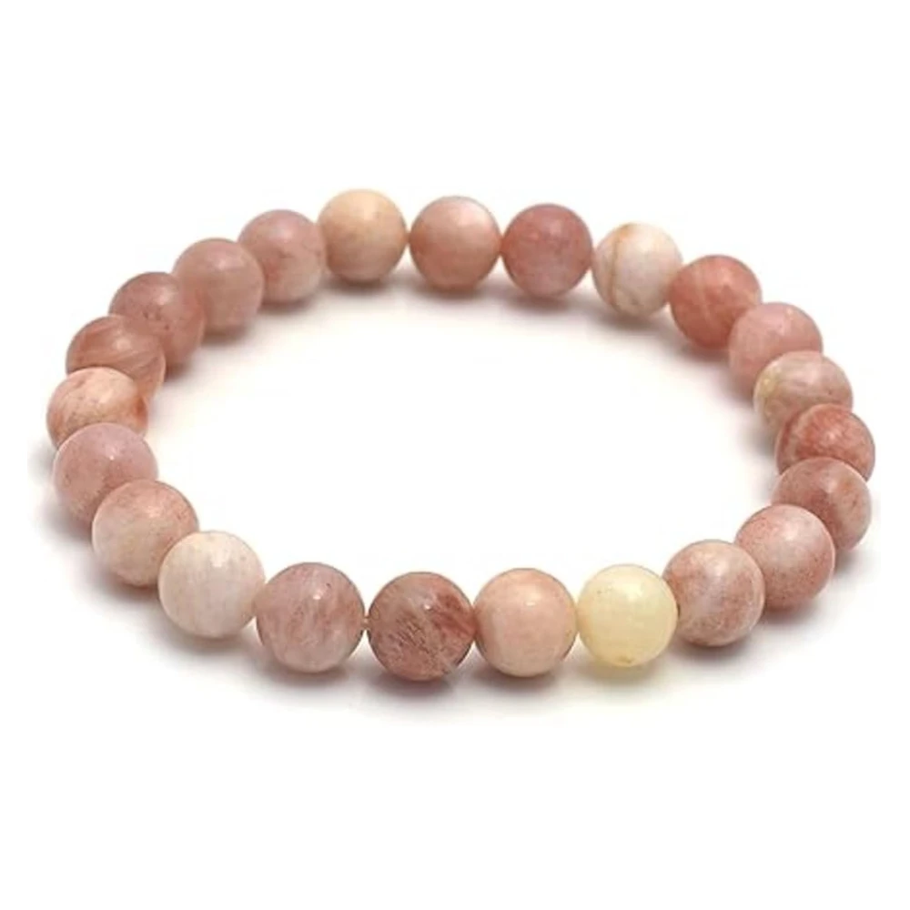 Agatesvibe Natural Peach Moonstone 10mm Round Smooth Beads Stretchable Bracelet for Men & Women (Pack of 1)