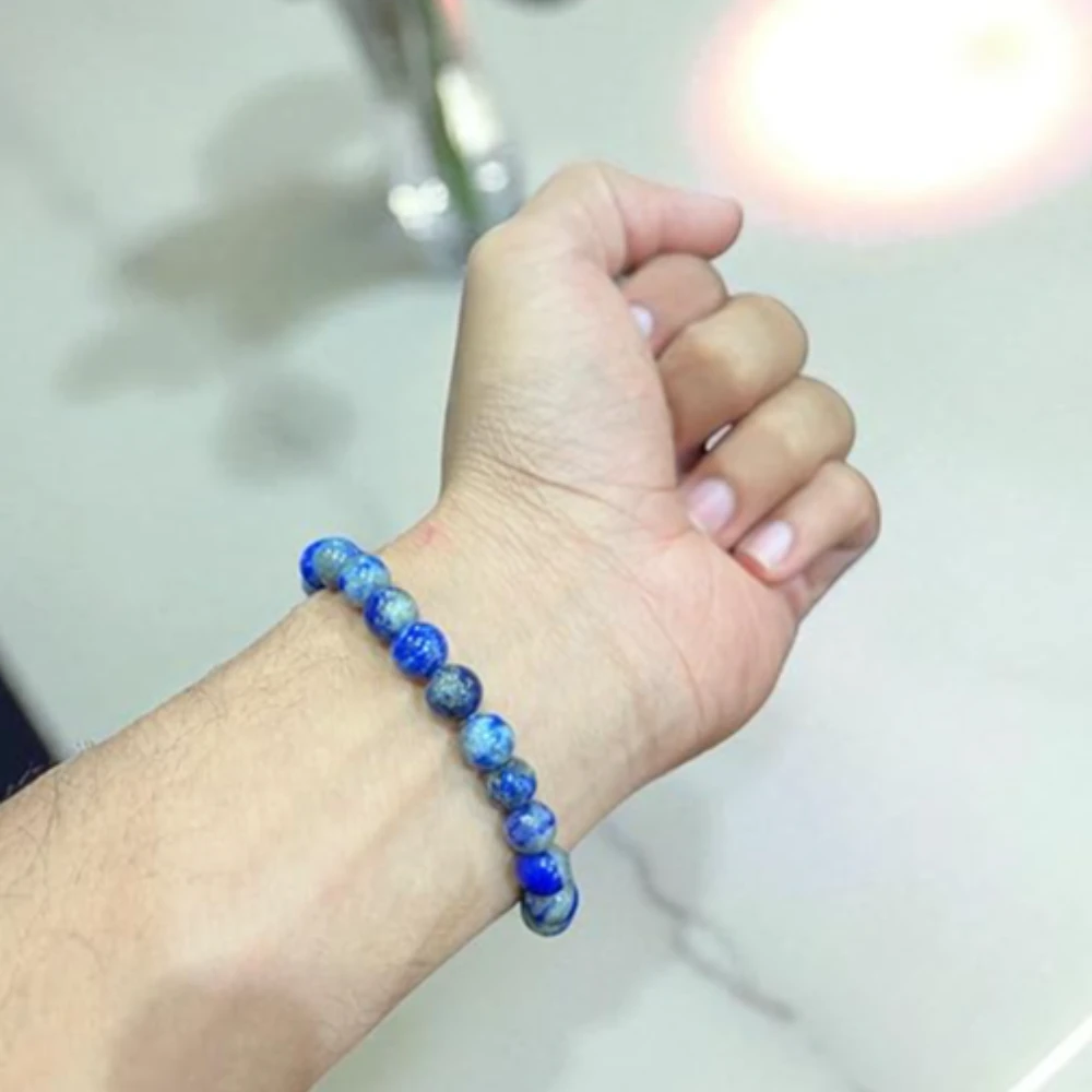 Agatesvibe "Certified Lapis Lazuli Bracelet – A1 Rated Natural Lajward Stone, Premium Round Beads, Unisex Healing Crystal Bracelet for Men & Women (Pack of 1)