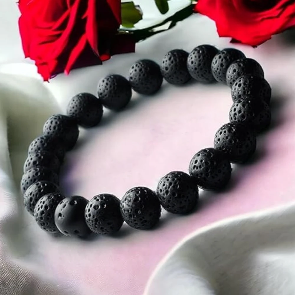 Agatesvibe Natural Certified 8mm Healing Crystal Bracelet | Unisex Stretchable Design | Chakra Balancing, Inner Peace & Abundance for Overall Well-being (Pack of 1) (Lava Stone)