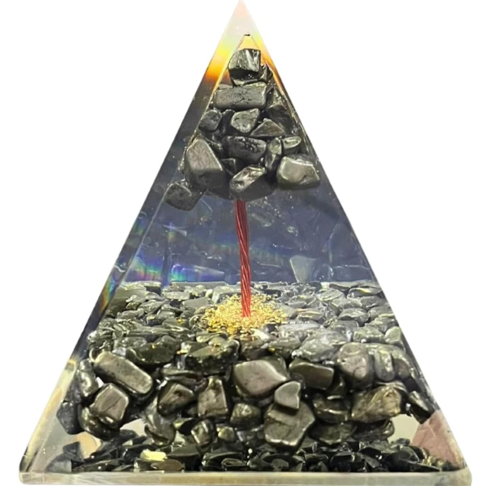 Agatesvibe Natural Golden Pyrite Orgone Pyramid – Nubian Design with Golden Pyrite Tree Inside for Wellness, Prosperity, Abundance, Positive Energy, Chakra Balancing, Healing & Home Décor (Pack of 1)