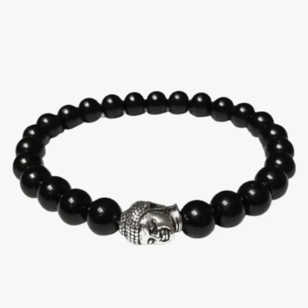 Agatesvibe Buddha Natural Crystal Healing Gemstone Chakra Bracelet | 8mm Beads | Unisex Spiritual Jewelry (Pack of 1) (Black Onyx with Buddha Head)