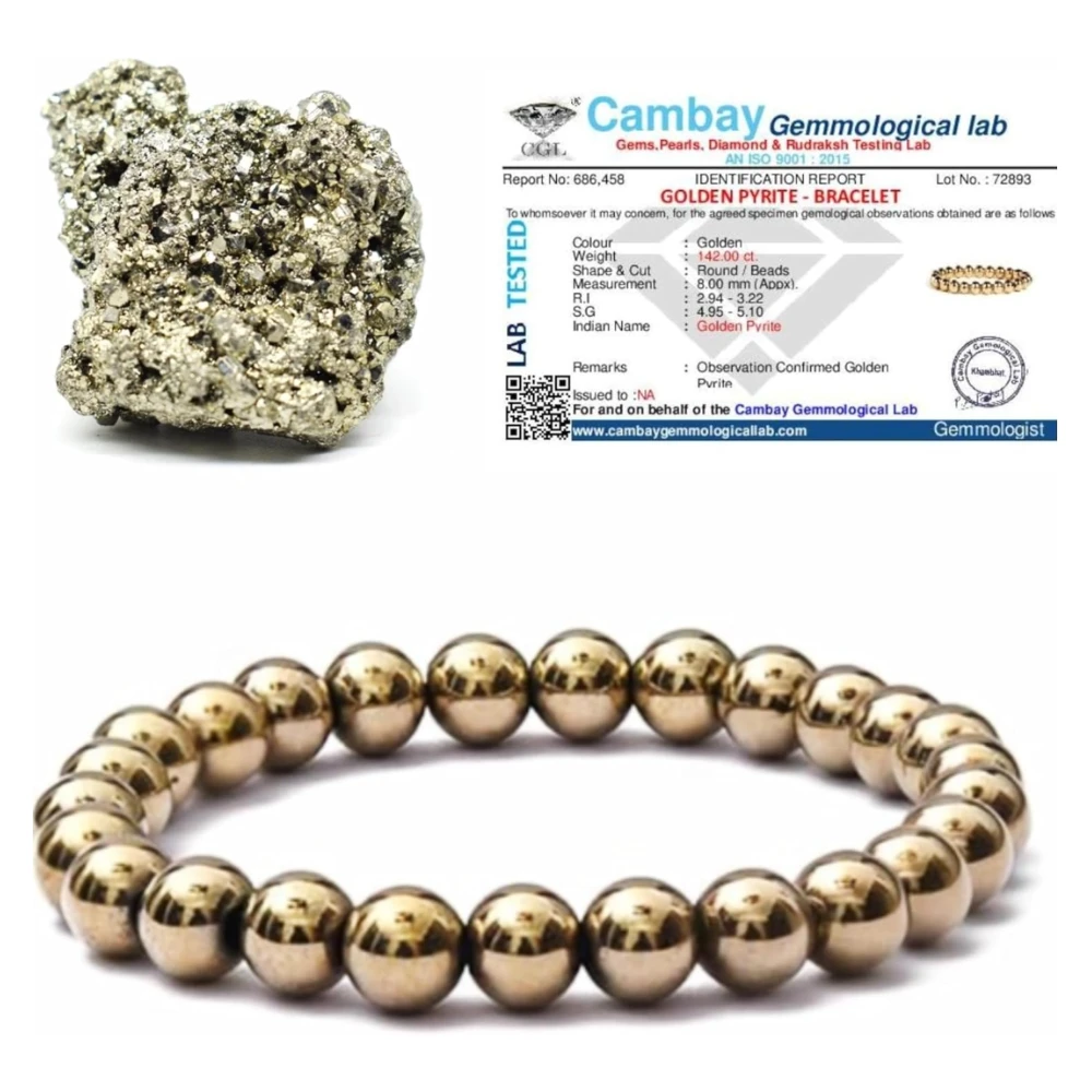 AgatesVibe Pyrite Stone Original Stone and Bracelet for Vastu/Working Table Décor | Wealth and Business Luck | Enhanced Willpower and Manifestation