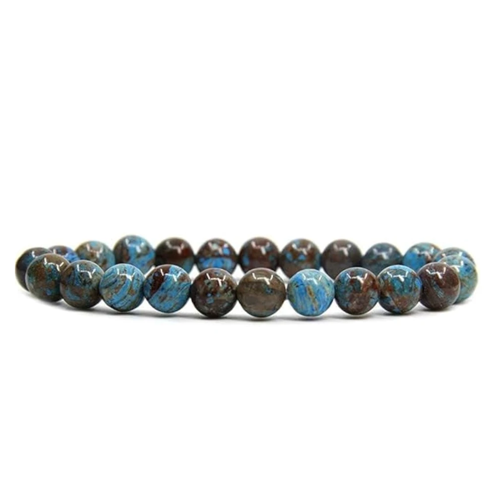 Agatesvibe Handmade Gem Semi-Precious Gemstone 8mm Round Beads Stretch Bracelet – 7" Unisex (Pack of 1) (Blue Wood Veins Jasper)