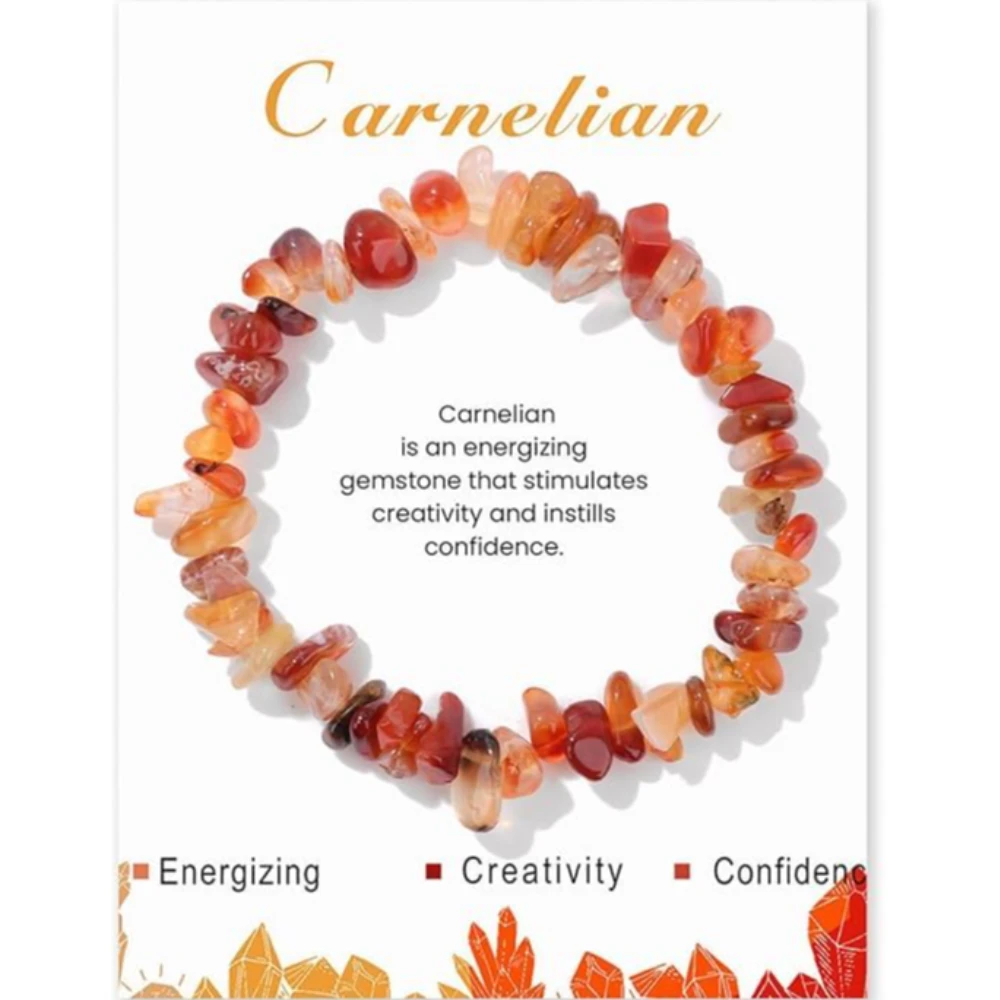 Agatesvibe Crystals Stretch Bracelet Irregular Beads Stretch Healing Crystals Chips Natural Gemstone for Women Jewelry Reiki Meditation (Pack of 1) (Carnelian)