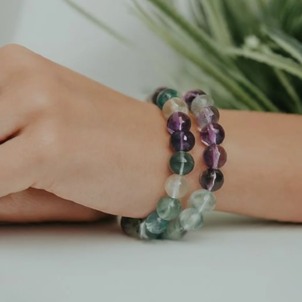 Agatesvibe Natural Certified 8mm Healing Crystal Bracelet | Stretchable, Suitable for Men and Women | for Chakra Balancing, Inner Peace, Abundance, and overall Well-being (Pack of 1) (Multi Fluorite)