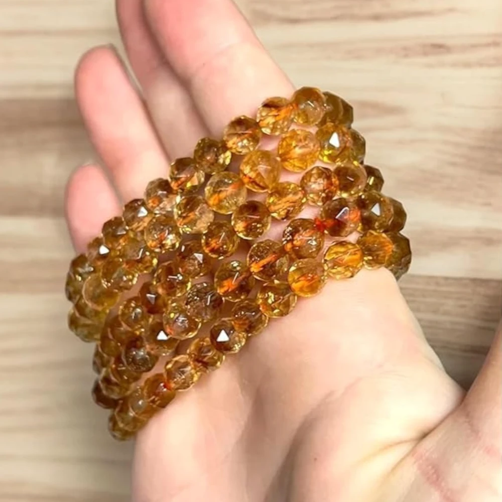 Agatesvibe Natural Yellow Citrine Quartz Crystal Faceted Round Beads Bracelet - 8mm AAAA Quality (PACK OF 1)