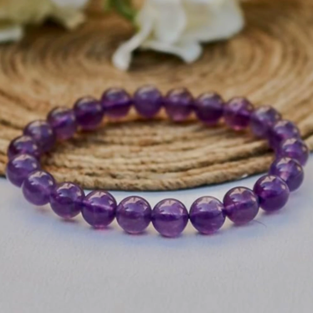 Agatesvibe Amethyst Bracelet - Natural Healing Gemstone Bracelet for Men & Women, Purple Color, 8mm Beads