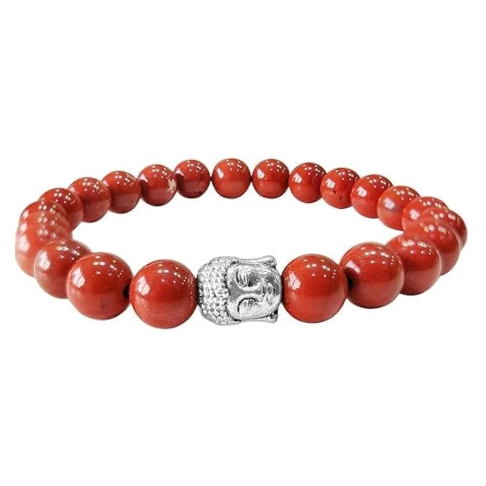 Agatesvibe Red jasper Beads Buddha Head Charm Bracelet tone Bracelet for Reiki Healing and Crystal Healing Stone Bracelet (Pack of 1)