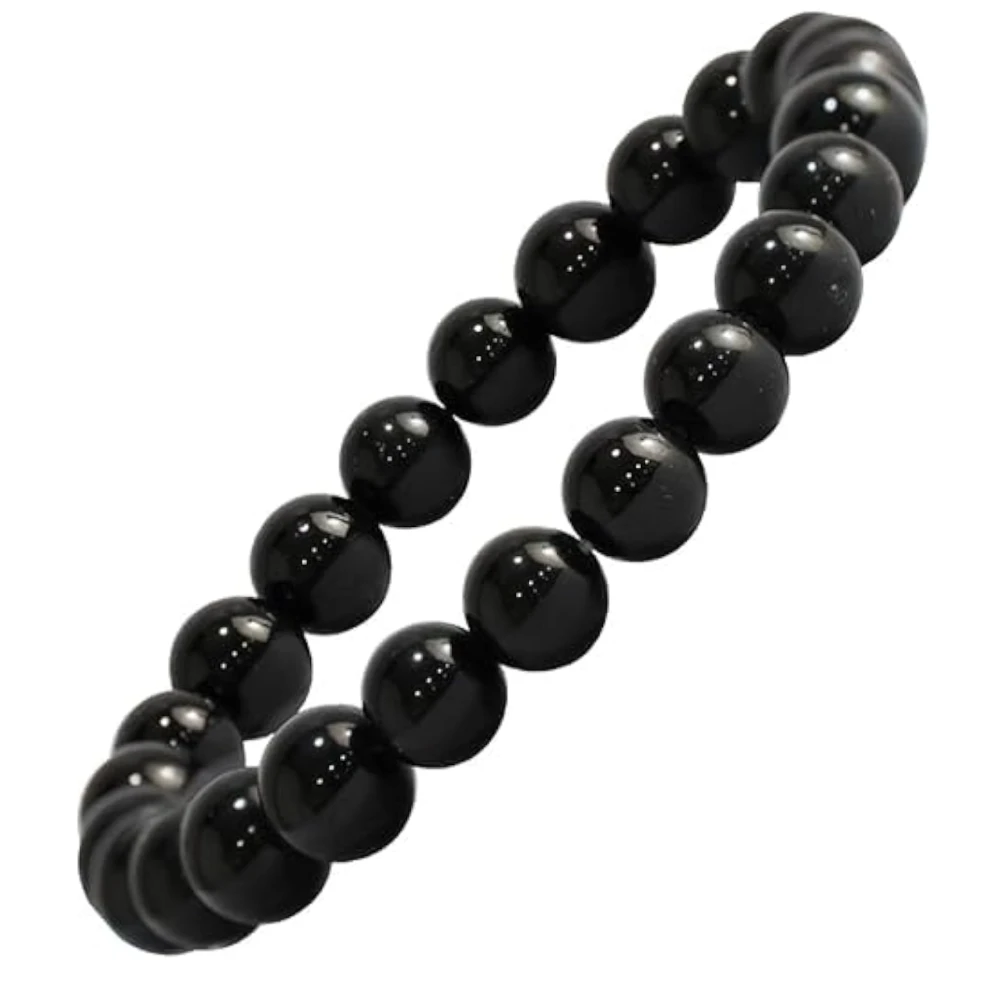 Agatesvibe Crystal Bracelet for Men & Women (8mm) | Gemstone Round Beads Bracelet for Girls | Elastic Casual Bracelet for Boys | Natural Reiki Feng Shui Healing Stone Bracelet for Unisex Adults (PAck of 1) (Black Tourmaline)