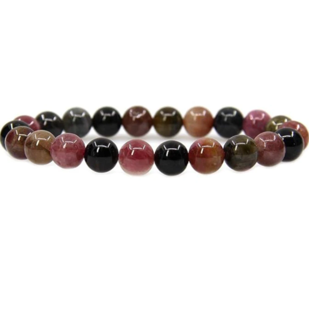 Agatesvibe Handmade Gem Semi Precious Gemstone 8mm Round Beads Stretch Bracelet 8mm Bead Size (A Grade Multicolor Tourmaline)