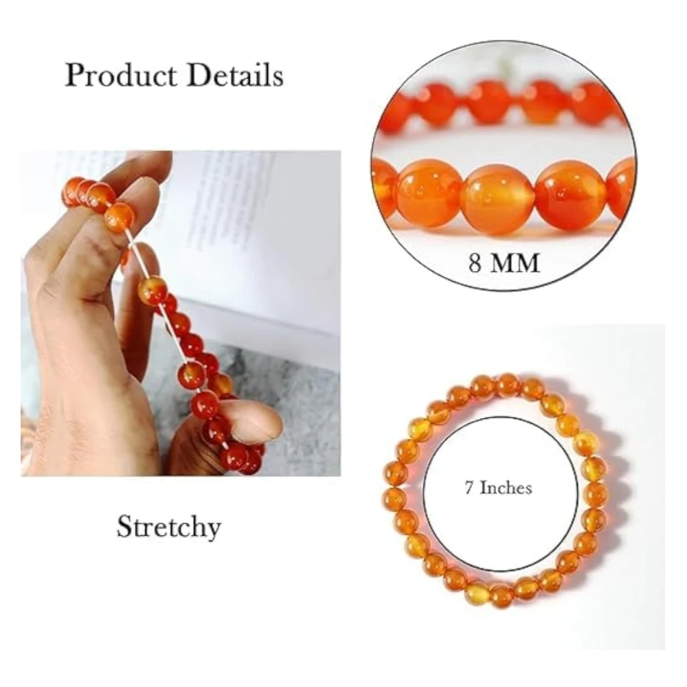 Agatesvibe Handmade Gem Semi Precious Gemstone 8mm Round Beads Stretch Bracelet 8mm Bead Size (Red Hematoid)