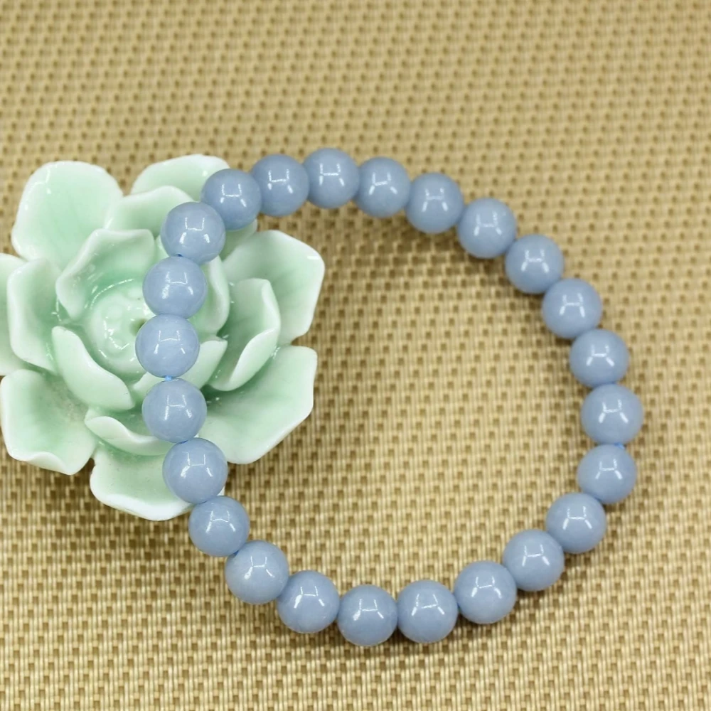 Agatesvibe Handmade Gem Semi Precious Gemstone 8mm Round Beads Stretch Bracelet (Blue Lace Agate)