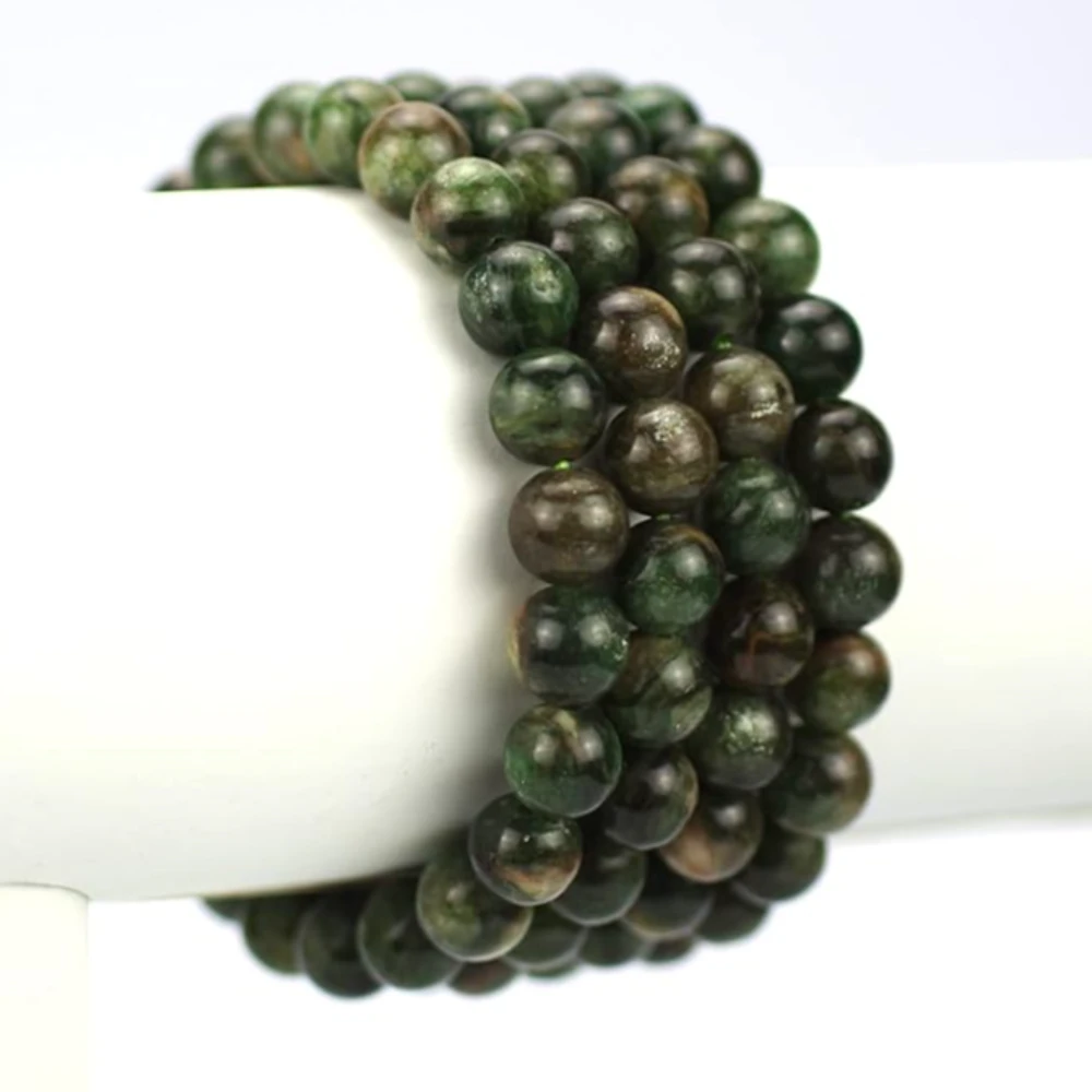 Agatesvibe Handmade Gem Semi Precious Gemstone 8mm Round Beads Stretch Bracelet 8mm Bead Size (Green Mica)