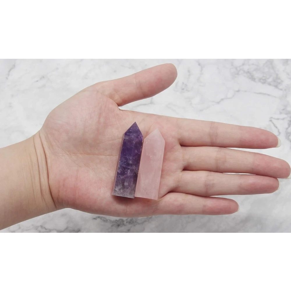 Agatesvibe Goege Bailey Amethyst Crystal Wand – Healing Stone | Faceted Reiki Chakra Meditation Tool for Energy Balancing & Spiritual Therapy (Pink Rose Quartz & Purple Amethyst)