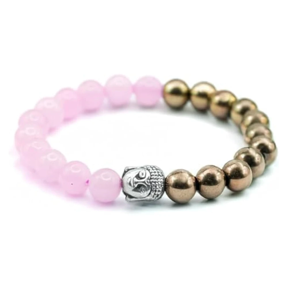 Agatesvibe Pyrite & Rose Quartz Bracelet – Natural 8mm Healing Crystal Beads for Men & Women, Attracts Love, Luck, Money & Fame – Gift for Boyfriend or Girlfriend