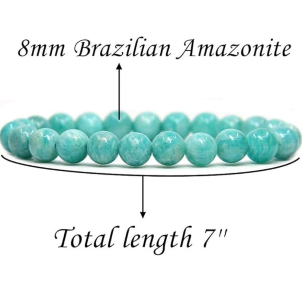 Agatesvibe Handmade Gem Semi Precious Gemstone 8mm Round Beads Stretch Bracelet 8mm Bead Size (Amazonite)