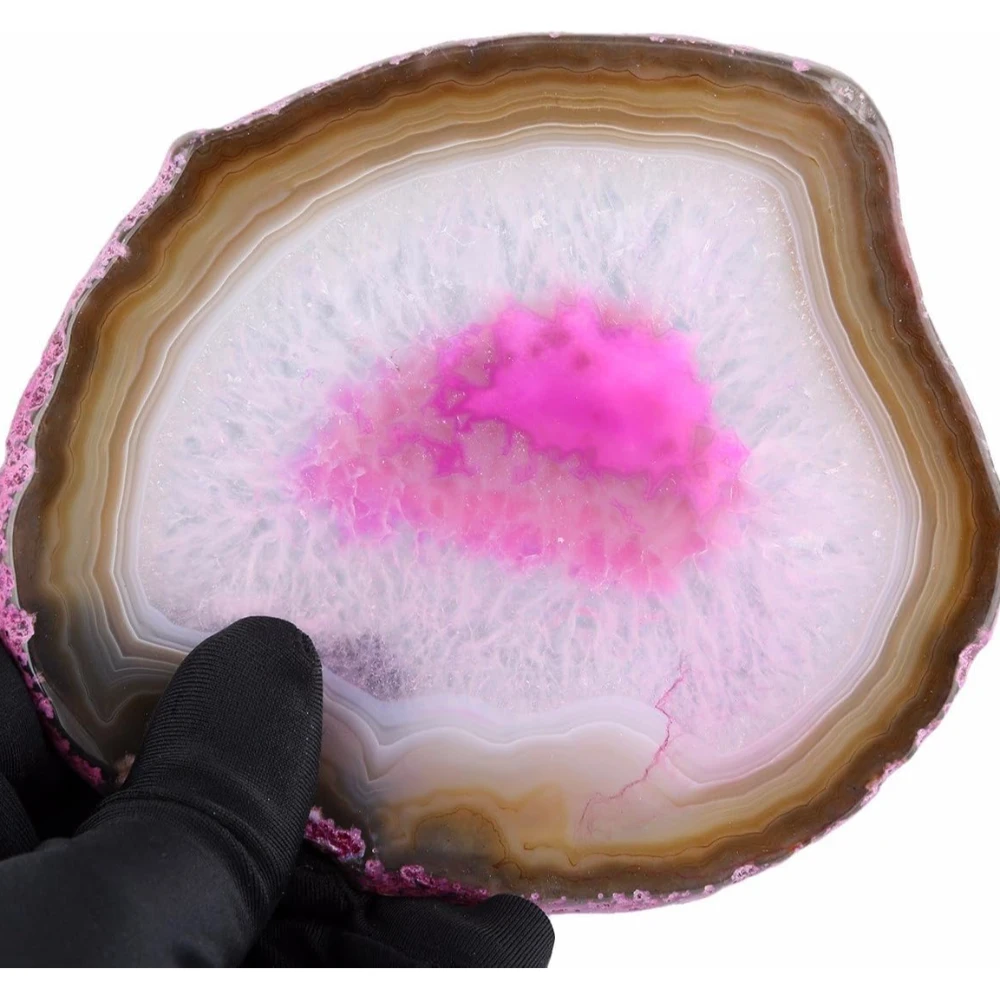 Agatesvibe 1 PC Natural Agate Slice Geode Stone – Irregular Crystal for Home Decor, Place Card Holder, Healing Stone Collection (Pink)