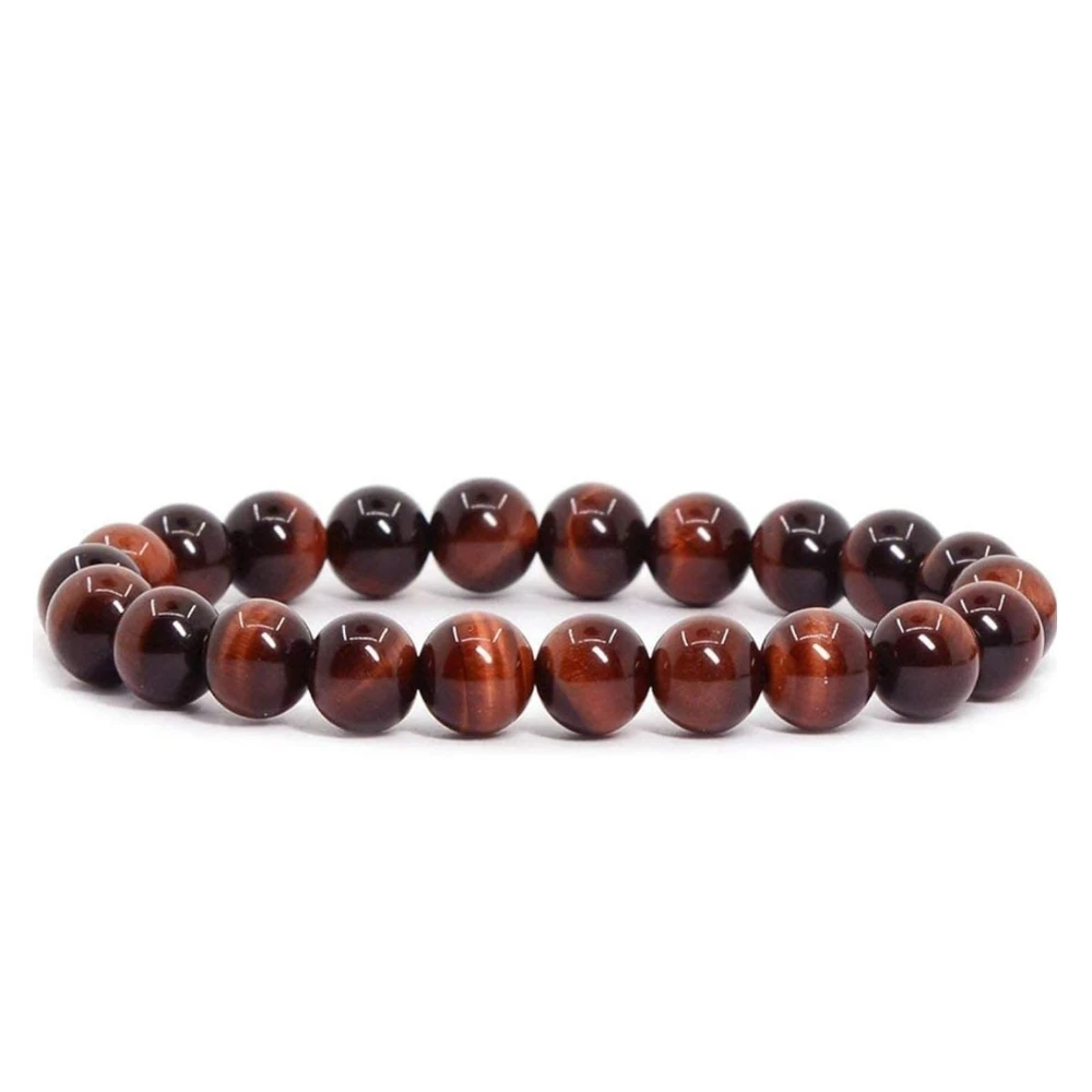Agatesvibe Handmade Gem Semi Precious Gemstone 8mm Round Beads Stretch Bracelet 8mm Bead Size (Red Tiger's Eye)