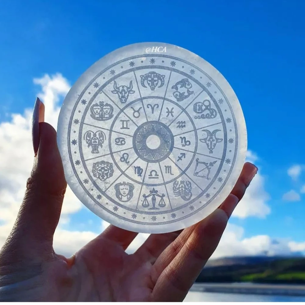 Selenite Charging Plate with Zondic Chakra Symbol (3 INCH)