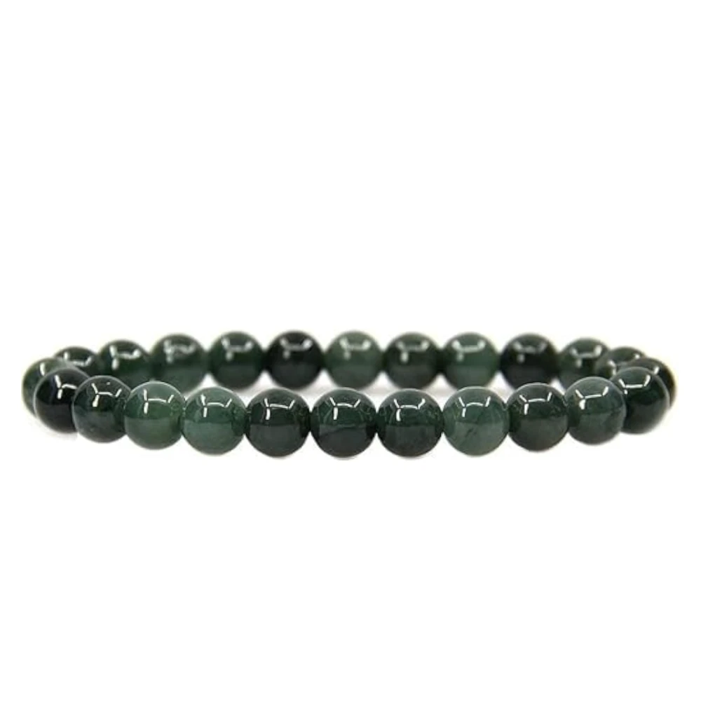 Agatesvibe Handmade Semi-Precious Gemstone Beaded Bracelet – 8mm Round Stretch Bracelet (7") for Unisex (Pack of 1) (Green Jade)
