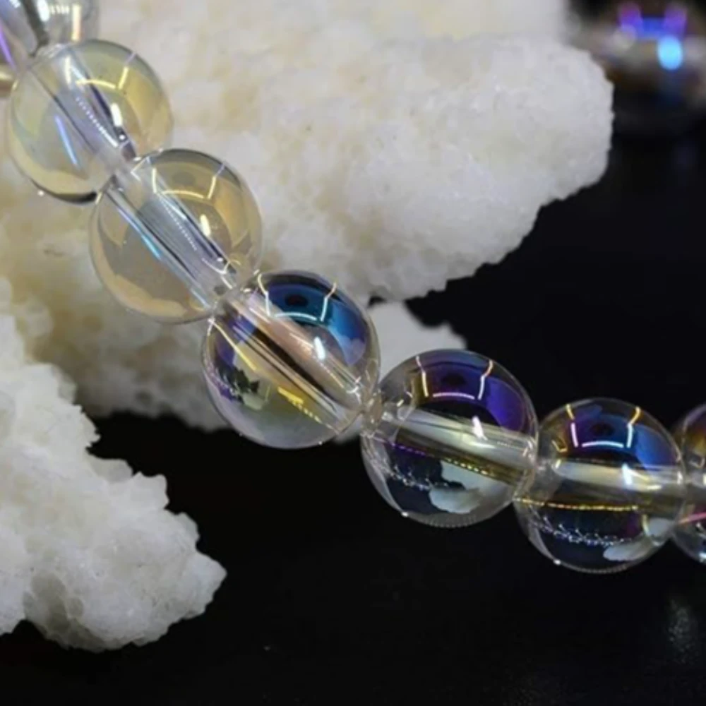 Agatesvibe Handmade Semi-Precious Gemstone Beaded Bracelet – 8mm Round Stretch Bracelet (7") for Unisex (Pack of 1) (Aqua Aura Quartz)