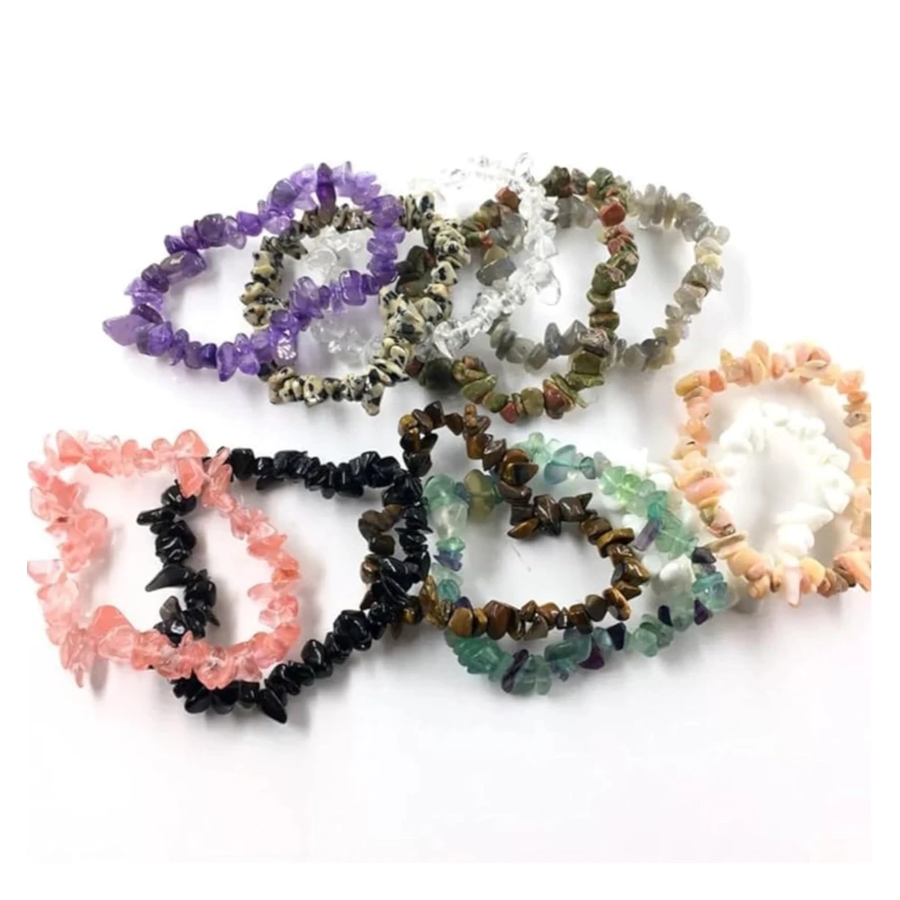 Agatesvibe Crystals Stretch Bracelet Irregular Beads Stretch Healing Crystals Chips Natural Gemstone for Women Jewelry Reiki Meditation (Pack of 1) (Dalmatian Jasper)