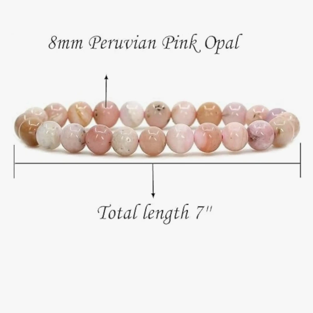 Agatesvibe Handmade Semi-Precious Gemstone Beaded Bracelet – 8mm Round Stretch Bracelet (7") for Unisex (Pack of 1) (Pink Opal)