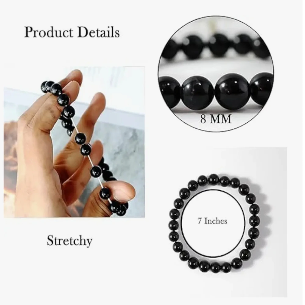 Agatesvibe Handmade Gem Semi Precious Gemstone 8mm Round Beads Stretch Bracelet (Black Tourmaline)