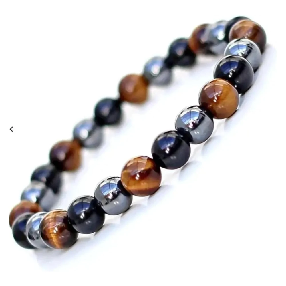 Agatesvibe Tiger eye & Black Obsidian Bracelet Round Cut 8 mm Stone Bracelet for Reiki Healing and Crystal Healing (Pack of 1)