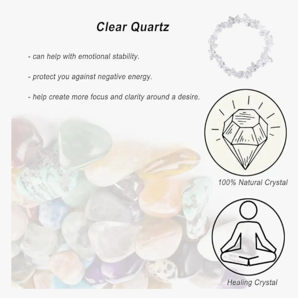 Agatesvibe Crystals Stretch Bracelet Irregular Beads Stretch Healing Crystals Chips Natural Gemstone for Women Jewelry Reiki Meditation (Pack of 1) (Clear Quartz)