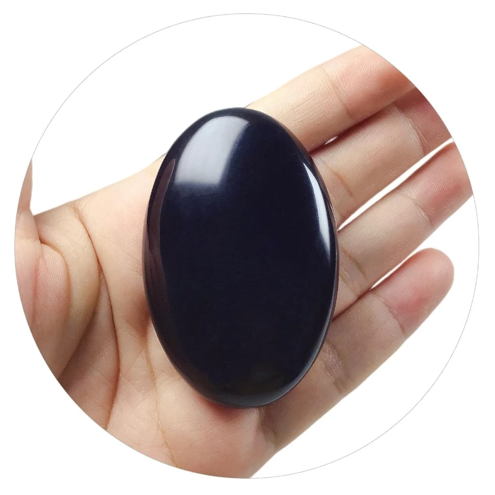 Agatesvibe Natural Palm Stone Crystal – Polished Chakra Reiki Healing Oval Worry Stone for Anxiety & Stress Relief Therapy (Pack of 1) (Black)