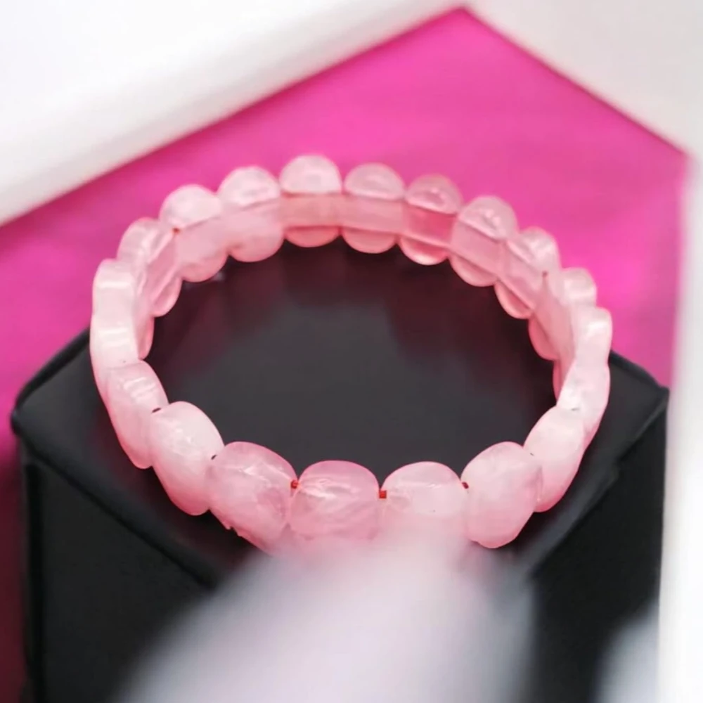 Agatesvibe "Rose Quartz Faceted Bracelet – Love & Heart Chakra Healing Crystal Energy Bracelet for Men & Women – Adjustable Stretchable Beads for Emotional Healing & Positive Energy(Pack of 1)