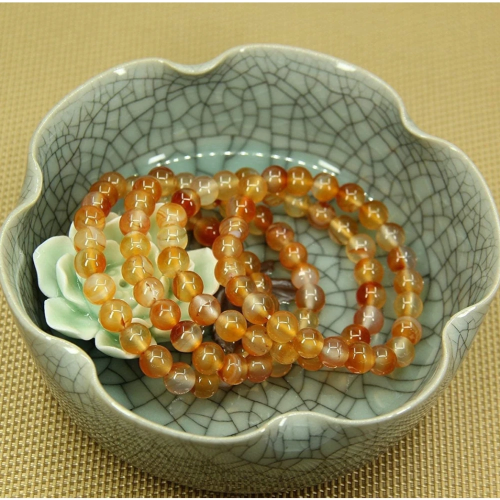 Agatesvibe Handmade Gem Semi Precious Gemstone 8mm Round Beads Stretch Bracelet 8mm Bead Size (Orange Agate)