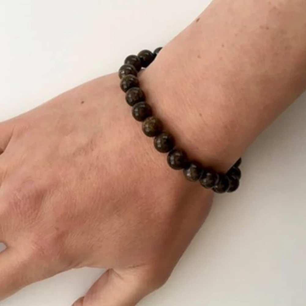 Agatesvibe Natural Certified 8mm Healing Crystal Bracelet | Stretchable, Suitable for Men and Women | for Chakra Balancing, Inner Peace, Abundance, and overall Well-being (Pack of 1) (Bronzite)