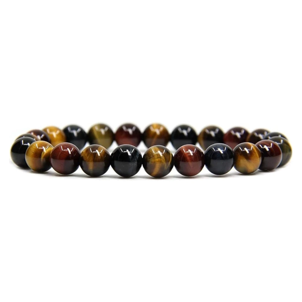Agatesvibe Handmade Gem Semi Precious Gemstone 8mm Round Beads Stretch Bracelet 8mm Bead Size (Multicolor Tiger Eye)