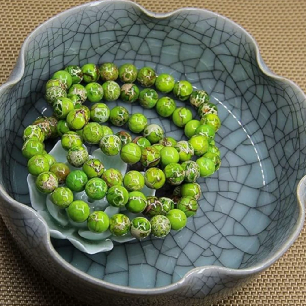 Agatesvibe Handmade Gem Semi Precious Gemstone 8mm Round Beads Stretch Bracelet 8mm Bead Size (Green Sea Sediment Jasper)