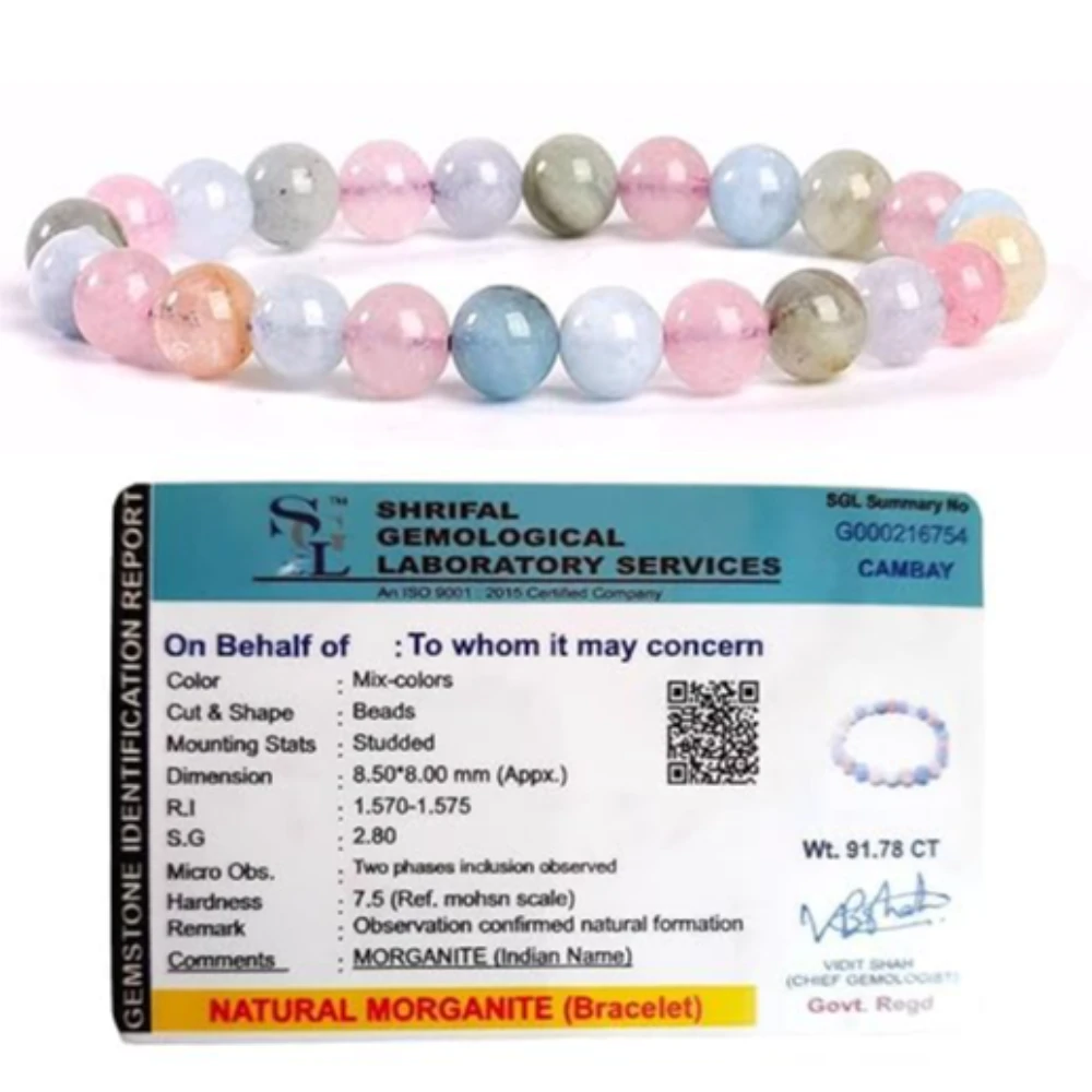 Agatesvibe Natural Certified 8mm Healing Crystal Bracelet | Unisex Stretchable Design | Chakra Balancing, Inner Peace & Abundance for Overall Well-being (Pack of 1) (Morganite)