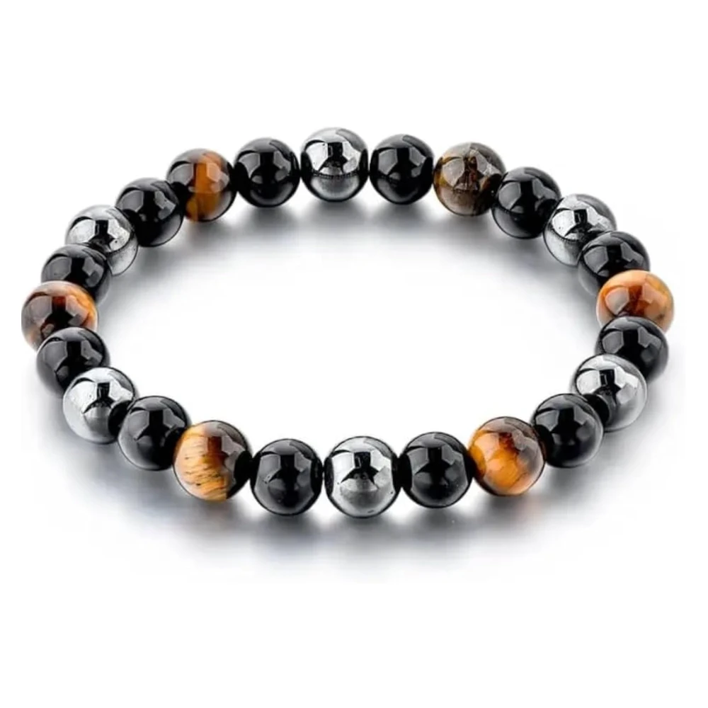 Agatesvibe Tiger eye & Black Obsidian Bracelet Round Cut 8 mm Stone Bracelet for Reiki Healing and Crystal Healing (Pack of 1)