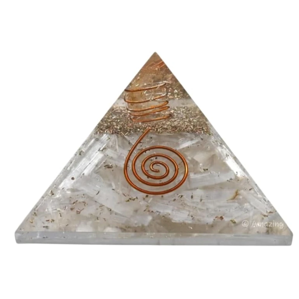 Agatesvibe Selenite Orgonite Pyramid – Large Natural Healing Crystal for Yoga, Meditation, Energy Cleansing & Home Office Decor – Spiritual Vastu Tool (Pack of 1)