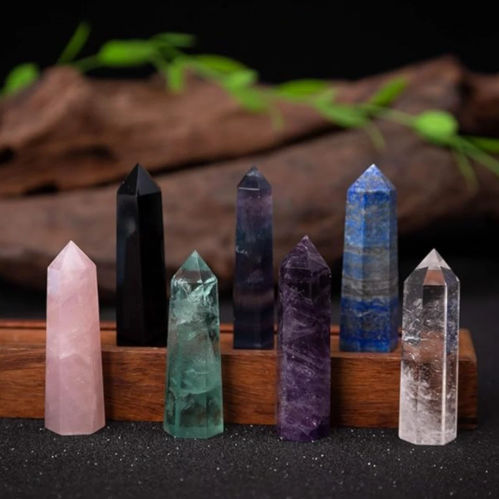 Agatesvibe Goege Bailey Amethyst Crystal Wand – Healing Stone | Faceted Reiki Chakra Meditation Tool for Energy Balancing & Spiritual Therapy (4 Pcs Black Quartz)