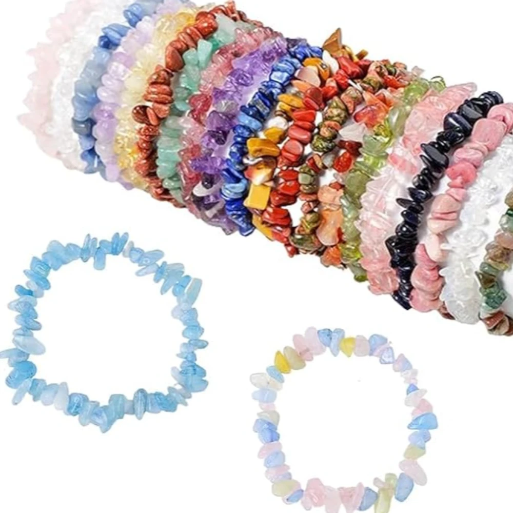 Agatesvibe Crystals Stretch Bracelet Irregular Beads Stretch Healing Crystals Chips Natural Gemstone for Women Jewelry Reiki Meditation (Pack of 1) (Aquamarine)