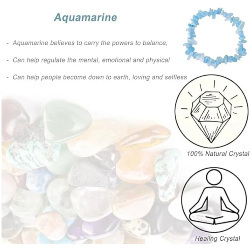 Agatesvibe Crystals Stretch Bracelet Irregular Beads Stretch Healing Crystals Chips Natural Gemstone for Women Jewelry Reiki Meditation (Pack of 1) (Aquamarine)