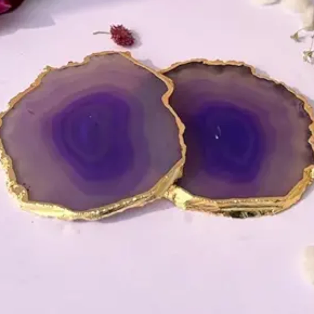 Agatesvibe Brazilian Agate Stone Coaster Beautiful Coaster Fit for Tea Cups Coffee Mugs and Glasses Perfect Table Accessories Tableware (Pack of 1) (Purple Agate Set of 2)