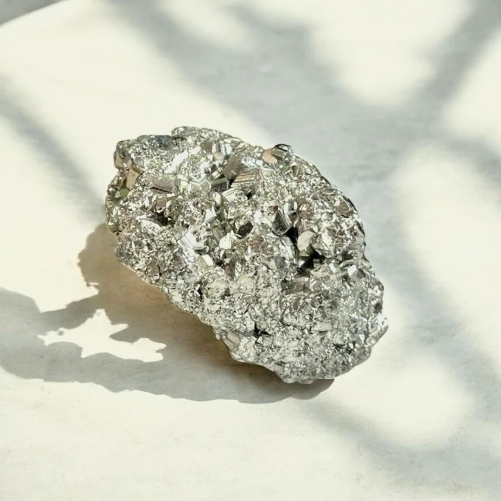 Agatesvibe Natural Energised Golden Pyrite Cluster Grade - Original Stone for Healing, Willpower, Money Manifestation, Vastu, and Business - Certified (Pack Of 1) (180 Gram Pyrite Stone)