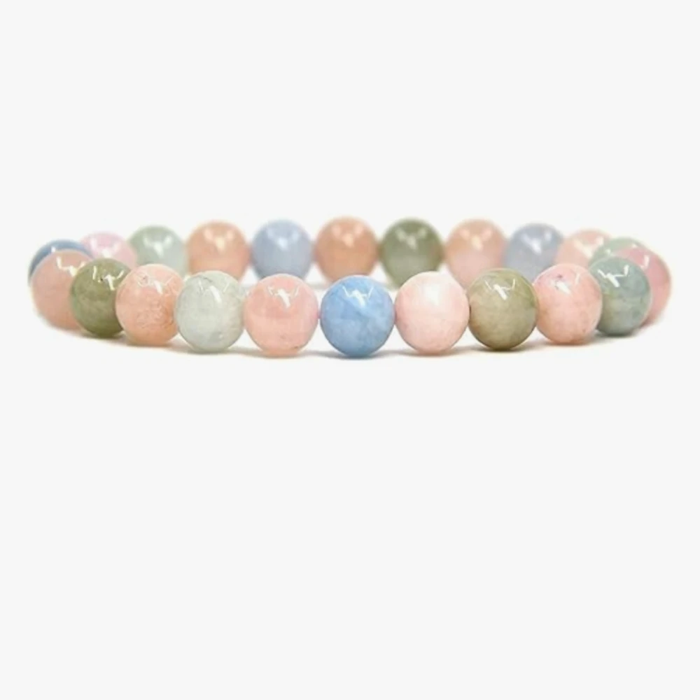 Agatesvibe Handmade Semi-Precious Gemstone Beaded Bracelet – 8mm Round Stretch Bracelet (7") for Unisex (Pack of 1) (Morganite Beryl Aquamarine)